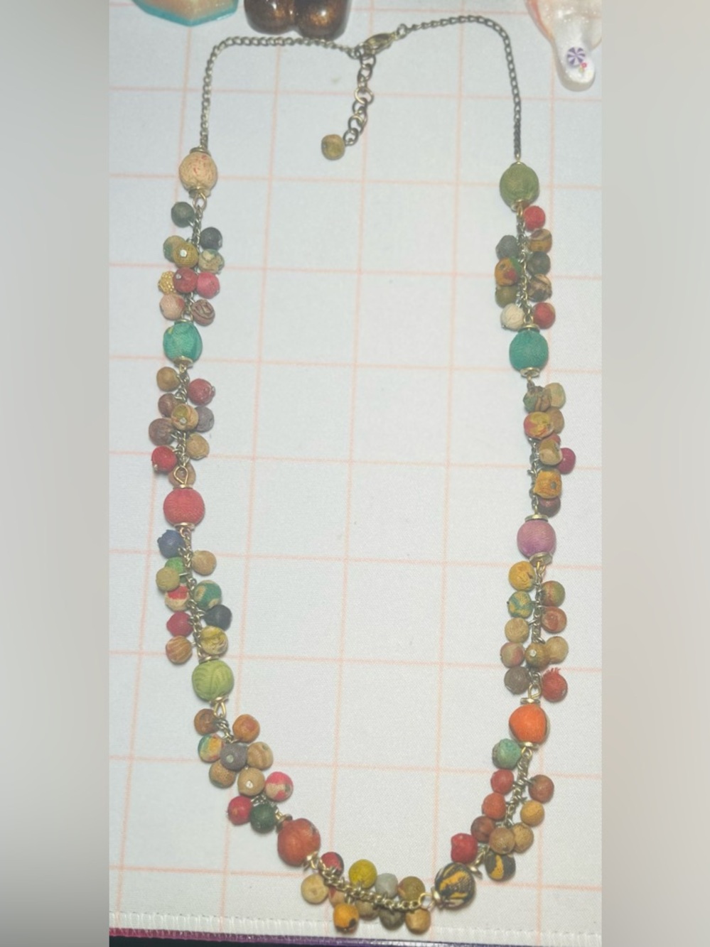 Ten Thousand Villages Multicolor Fabric Covered Beaded Cluster Necklace